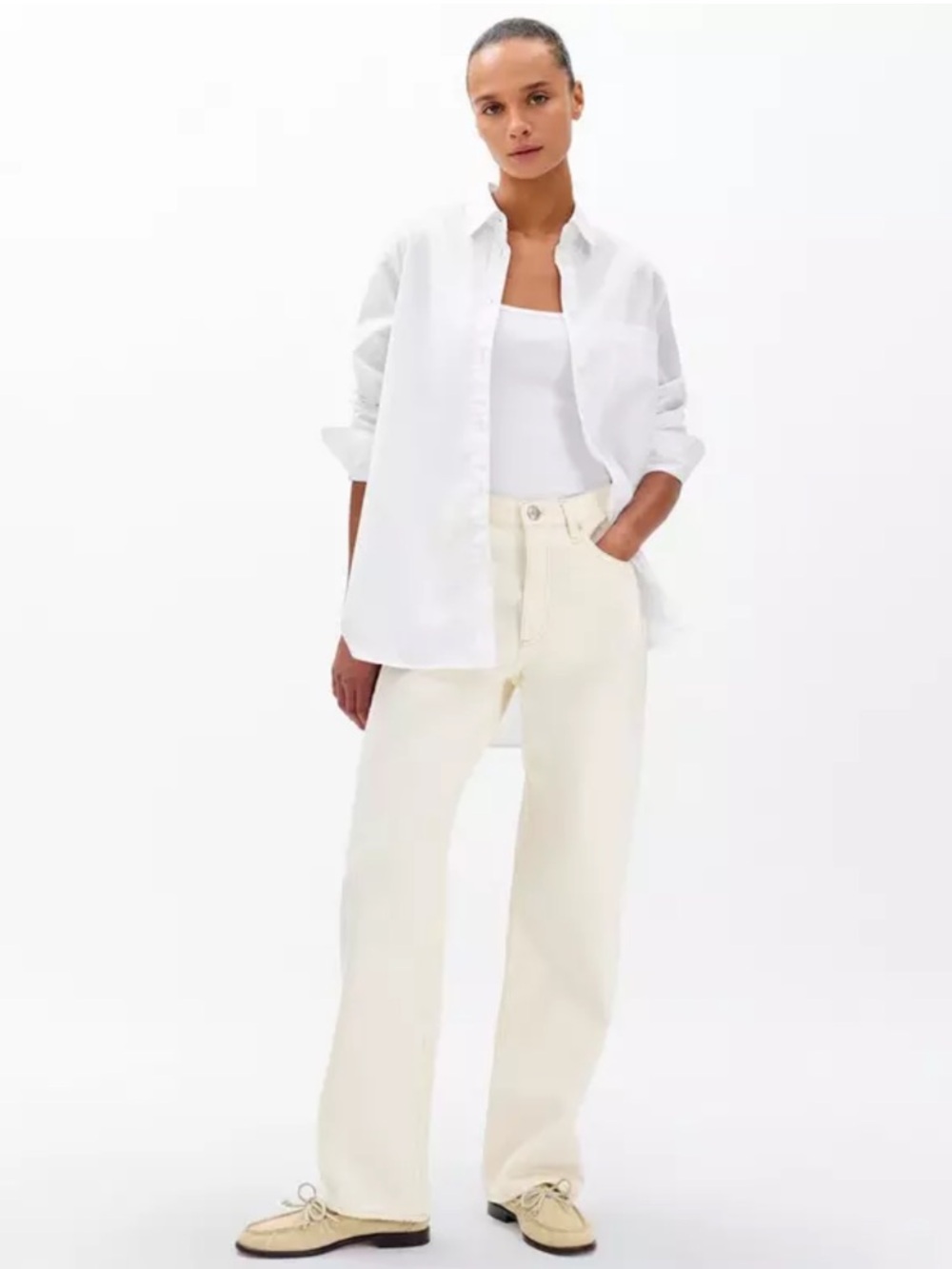 NWT Rag & Bone Jeans The Shea High-Rise Relaxed Straight Rigid in Ecru Cream